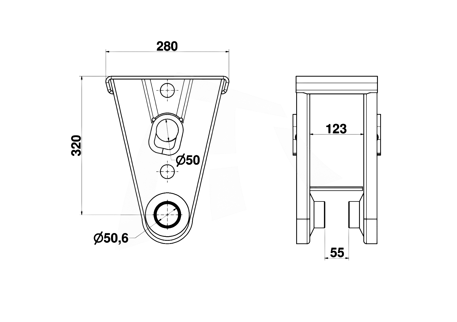 Suporte Mola Carreta Randon Central Pino 50MM Bucha Conica
